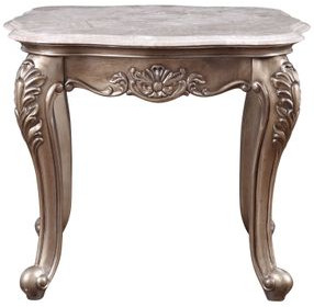 Jayceon Beige and Champagne Rectangular Marble Top End Table