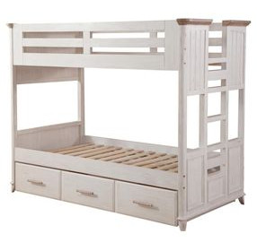 Beach Comber Weathered White and Sand Twin Bunk Bed with Trundle Unit