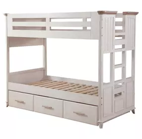 Beach Comber Weathered White and Sand Twin Bunk Bed with Trundle Unit