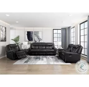 Littleton Black Double Reclining Living Room Set with Center Drop Down Cup Holders