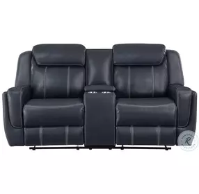 Littleton Blue Double Reclining Console Loveseat