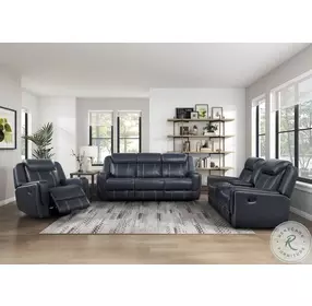 Littleton Blue Double Reclining Living Room Set with Drop Down Table