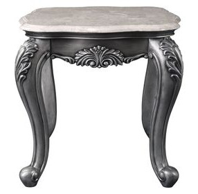Ariadne Gray and Platinum Rectangular Marble Top End Table