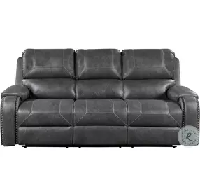 Newnan Gray Double Reclining Sofa with Center Drop Down Cup Holders