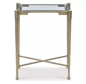 Iron Transparent and Gold Rectangular Glass Top Side Table