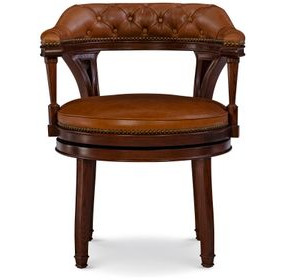 Aubrey Brown Leather Swivel Game Chair with Nailhead Trim