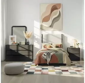 Modena Midnight Blue and Cream Youth Upholstered Panel Bedroom Set