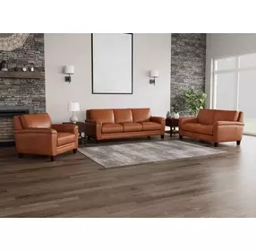 Sherwyn Nutmeg Leather Living Room Set