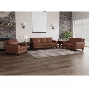 Sherwyn Pecan Leather Living Room Set