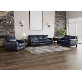 Sherwyn Navy Leather Living Room Set