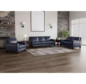 Sherwyn Navy Leather Living Room Set