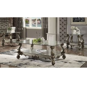 Versailles Antique Platinum Glass Top Occassional Table Set