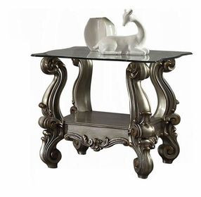 Versailles Antique Platinum Square Glass Top End Table