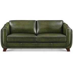 Godfrey Forrest Green Leather 84" Sofa