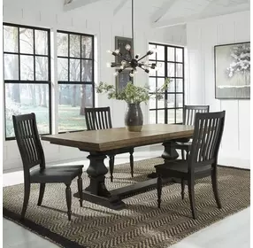 Harvest Home Chalkboard and Brown 5 Piece Extendable Trestle Base Dining Set
