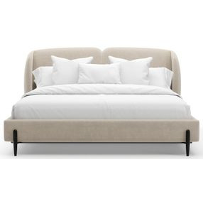Madera Beige and Modern Walnut King Upholstered Panel Bed