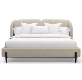 Madera Beige and Modern Walnut King Upholstered Panel Bed