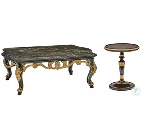 Grand Traditions Polished Michelangelo Marble And Crotch Walnut Rectangular Occasional Table Set