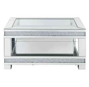 Noralie Silver and Gray Rectangular Glass Top Coffee Table with 1 Shelf