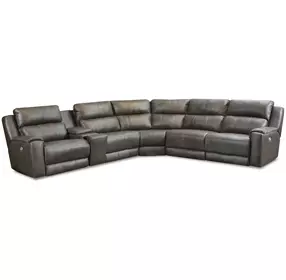 Dazzle Slate Leather 6 Piece Modular Power Reclining Sectional with USB Charging