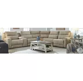 Dazzle Rockport Putty Power Headrest Reclining 6 Piece Sectional with Stationary Armless Chair