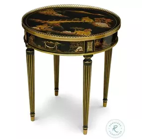 Silk Chinoiserie Black Side Table