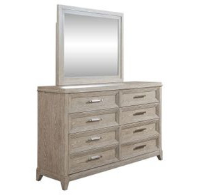 Belmar Washed Taupe and Silver Champagne 8 Drawer Dresser with Mirror