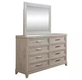 Belmar Washed Taupe and Silver Champagne 8 Drawer Dresser with Mirror