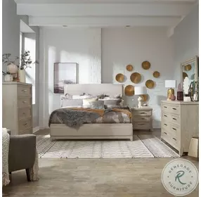 Fairmont Washed Taupe And Silver Champagne Upholstered Sleigh Bedroom Set