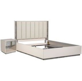 Pavira Stone and Taupe Upholstered Platform Bedroom Set