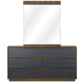 Kayner Charcoal 6 Drawer Dresser with Mirror and LED