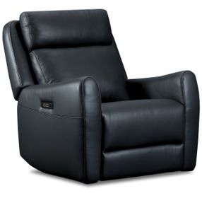 Brago Blue Leather Swivel Glider Power Recliner with USB Charging