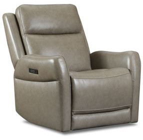 Frances Gray and Beige Leather Swivel Glider Power Recliner with USB Charging