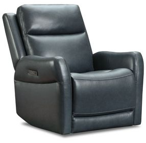 Frances Blue Leather Swivel Glider Power Recliner with USB Charging