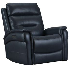 Dunky Blue Leather Swivel Glider Power Recliner with USB Charging