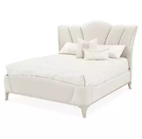 La Marisia Tranquil and Champagne Gold Queen Upholstered Bed with USB Charging