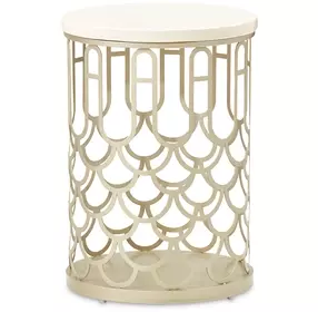 La Marisia Creamy Pearl and Champagne Round Marble End Table