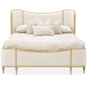 Camellia Field Cornsilk and Caramel King Upholstered Panel Bed with USB Charging