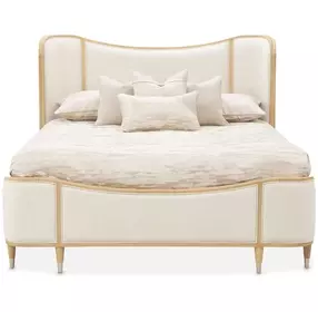 Camellia Field Cornsilk and Caramel King Upholstered Panel Bed with USB Charging