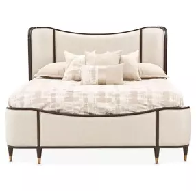 Camellia Field Warm Pecan King Upholstered Bed with USB Charging