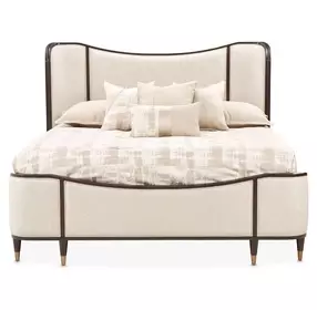 Camellia Field Warm Pecan and Linen Queen Upholstered Panel Bed with USB Charging