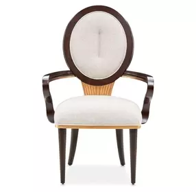 Camellia Field Warm Pecan and Linen Dining Arm Chair