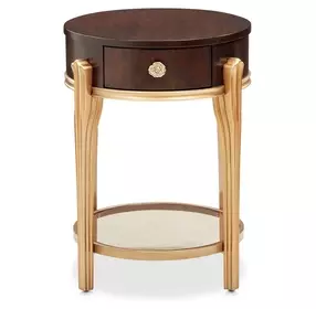Camellia Field Warm Pecan Oval End Table with 1 Storage Drawer