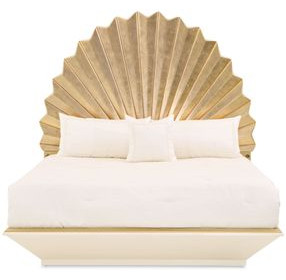Fantosini Creamy Pearl and Gold Leaf King Fan Platform Bed with USB Charging