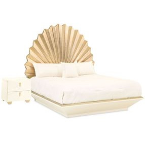 Fantosini Creamy Pearl and Gold Leaf Fan Platform Bedroom Set