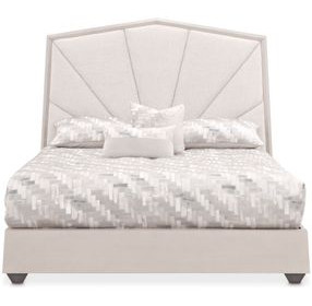 Fantosini Silver Mist and Cappuccino King Upholstered Panel Bed with USB Charging