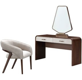 Westhaven Walnut 2 Drawer Vanity Table with Mirror and Chair