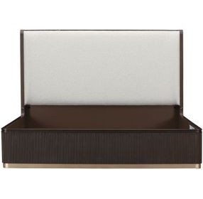 Westminster Row Buff and Medium Espresso King Upholstered Platform Bed with USB Charging