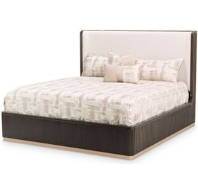 West Kensington Buff and Medium Espresso King Upholstered Platform Bed with USB Charging