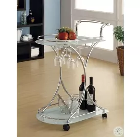 910002 Chrome and White Glass Serving Cart